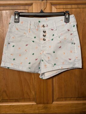 Her Universe White & Blue Pinstripe Shorts with Multicolored Embroidery